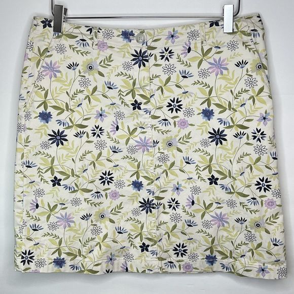 J Jill Skirt Live In Womens Sz 8P Multi-Color Floral Cotton Blend Stretch Zip - Picture 1 of 9